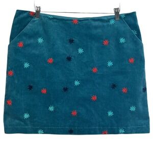 White Stuff Teal Blue Corduroy Embroidered Mini Skirt Womens UK 18 US 14